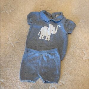 Janie and Jack Blue Elephant Knit Set